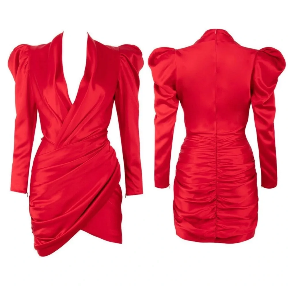 RARE HOUSE OF CB 'Rita' Red Satin Wrap Plunge Dress NWOT - Picture 7 of 15